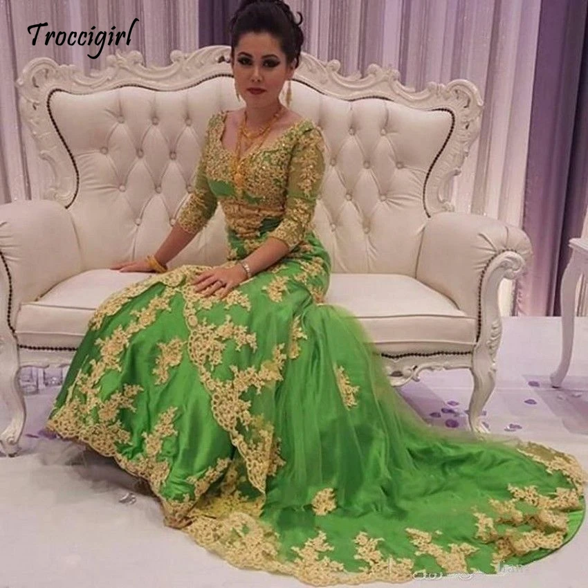 Muslim Green Tulle Evening Dresses A-Line Formal Prom Party Bridal Gowns Custom