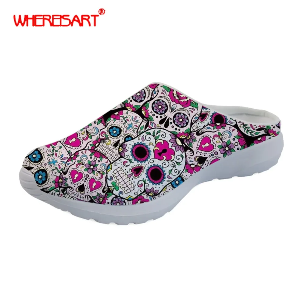 WHEREISART 3D Sugar Skull Pattern Flat Sandals Female Casual Comfortable Shoes Women Flats Summer Sandal Sandalias Mujer 2019 | Обувь