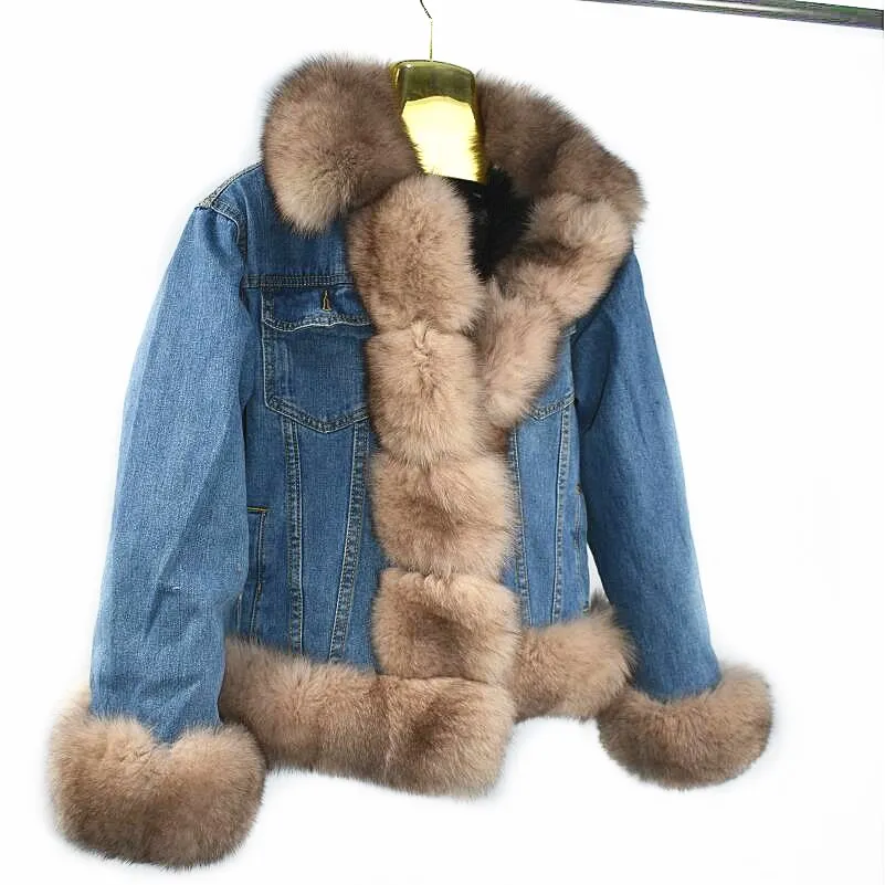 2018Women's latest natural fox fur Short denim jacket Thick fur Cotton lining Rabbit fur lining Denim jacket Real fur European
2018Women's latest natural fox fur Short denim jacket Thick fur Cotton lining Rabbit fur lining Denim jacket Real fur European