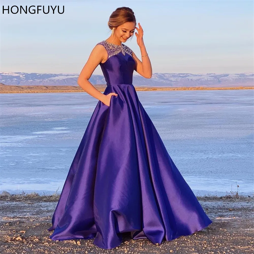HONGFUYU Prom Dresses Satin 2019 O-neck Beading A-line Formal Party Gowns Sleeveless Evening Dress Long With Pockets Purple
HONGFUYU Prom Dresses Satin 2019 O-neck Beading A-line Formal Party Gowns Sleeveless Evening Dress Long With Pockets Purple