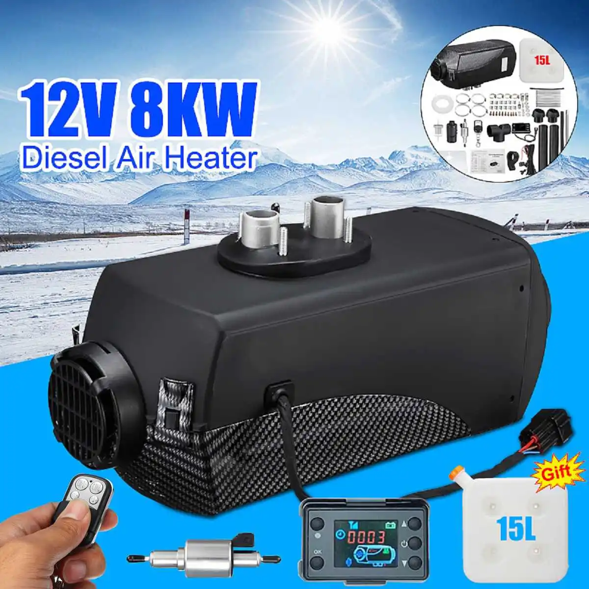 Car Heater 12V 8KW Diesel Air Heater Parking Heater 2 Air Outlet Remote Control LCD Monitor for RV Motorhome Trailer Truck Boat
Car Heater 12V 8KW Diesel Air Heater Parking Heater 2 Air Outlet Remote Control LCD Monitor for RV Motorhome Trailer Truck Boat