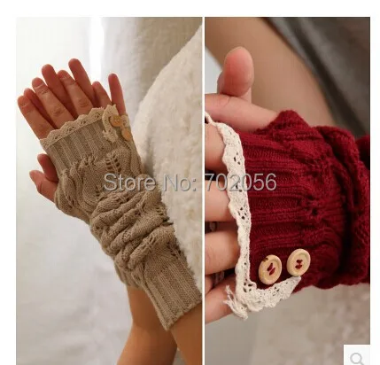 

solid Lace knitted Fingerless Gloves Ballet Dance button glove burn out long Arm Warmers Fashion 7 colors #3706