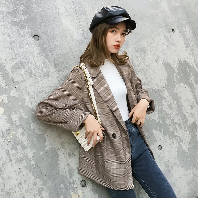 Vintage Single Breasted Women Blazer Spring Notched Collar Plaid Female Jacket 2019 Casual Loose Women Suit Coat Good Quality
Vintage Single Breasted Women Blazer Spring Notched Collar Plaid Female Jacket 2019 Casual Loose Women Suit Coat Good Quality