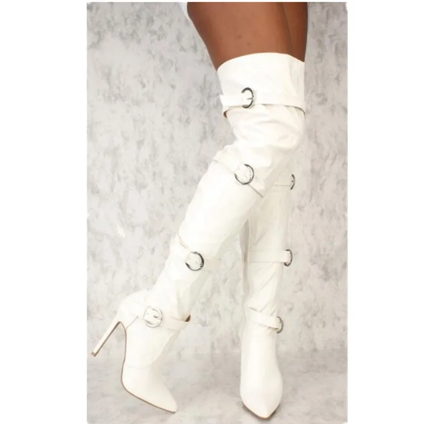 Белые сапоги выше колена из искусственной кожи до бедра Для женщин обувь на