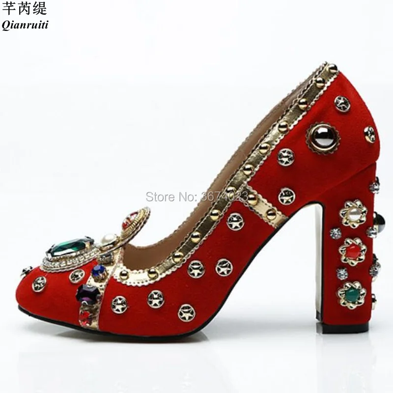 Qianruiti Runway Heels Women Gemstone Pumps Red Purple Orange Block High Heels Party Jewel Stilettos Fashion Week
Qianruiti Runway Heels Women Gemstone Pumps Red Purple Orange Block High Heels Party Jewel Stilettos Fashion Week