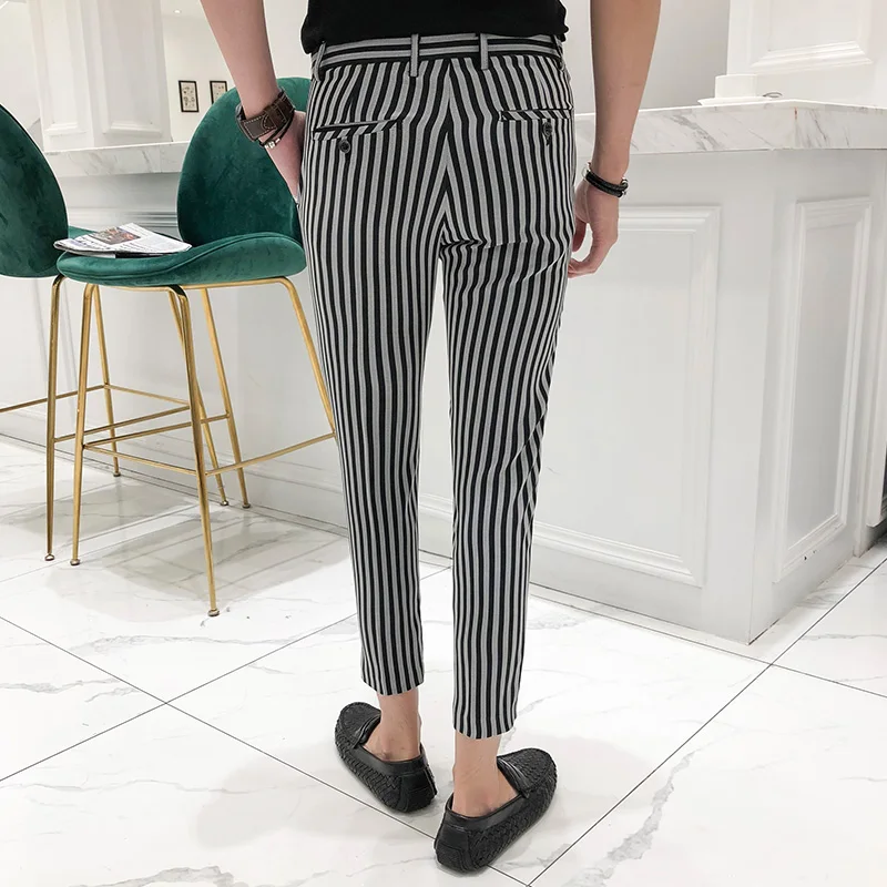Pantalones Homme Black and White Stripe Pants Mens Casual Pants 2019