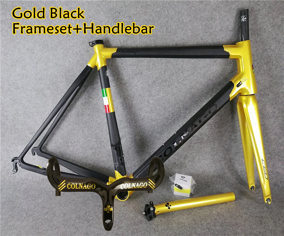 XS/S/M/L/XL T1000 3K Matte-Glossy Gold Black Colnago C60 carbon road frame Fork Seatpost Small Parts+Handlebar bicycle Frameset
XS/S/M/L/XL T1000 3K Matte-Glossy Gold Black Colnago C60 carbon road frame Fork Seatpost Small Parts+Handlebar bicycle Frameset