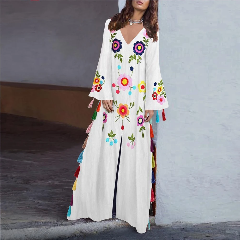 Boho Dress Summer 2019 Plus Size Ladies Long Dresses Flare Sleeve Bohemian Style Dresses Split Fringe Dress for Women Sukienka
Boho Dress Summer 2019 Plus Size Ladies Long Dresses Flare Sleeve Bohemian Style Dresses Split Fringe Dress for Women Sukienka