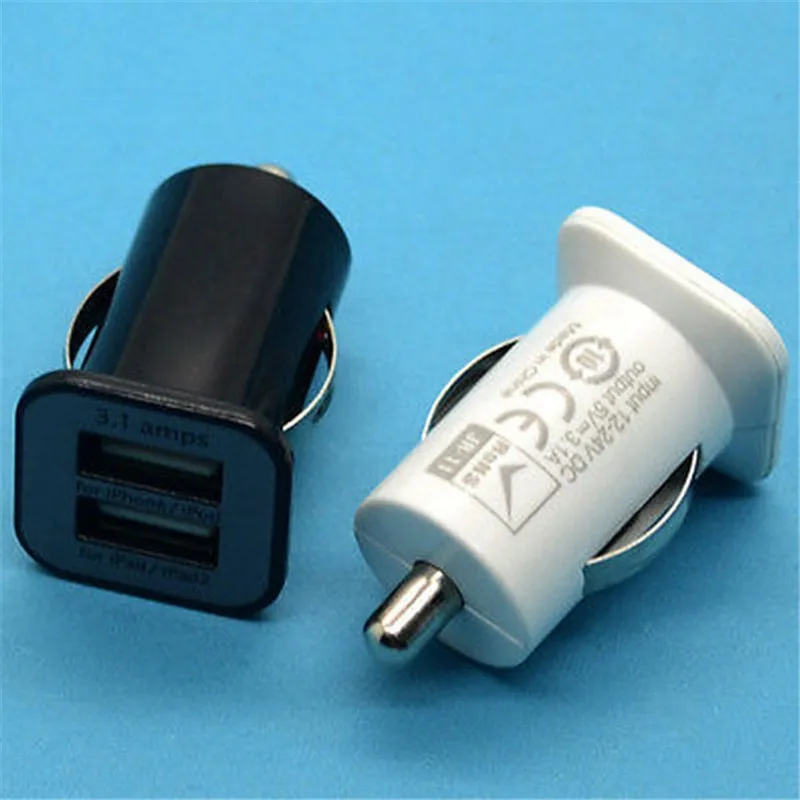 

Black Mini 3A Dual Port USB Car Charger Power Adapter for iPhone/iPod/iPad 2 3 4 Mini Car Cigarette White Lighter Socket Charger