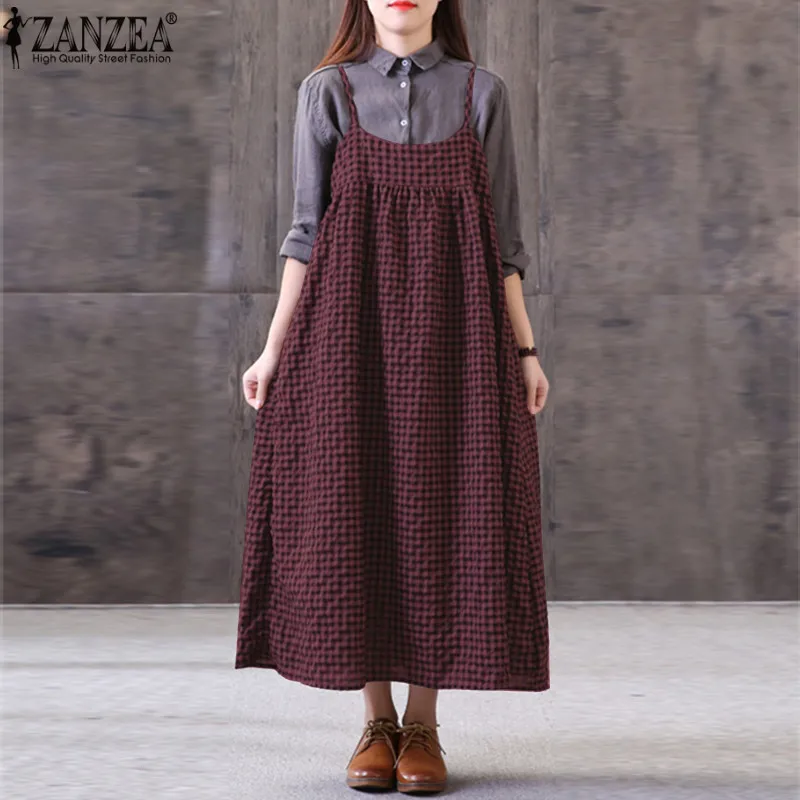 2019 ZANZEA Summer Women Strappy Sleeveless Plaid Check Dress Loose Overall Dress Casual Baggy Party Long Slip Vestido Plus Size
2019 ZANZEA Summer Women Strappy Sleeveless Plaid Check Dress Loose Overall Dress Casual Baggy Party Long Slip Vestido Plus Size