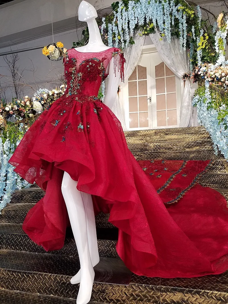 Red short front long back prom dress appliques cap sleeves zipper back evening party dresses robe de soiree real photos 2018
Red short front long back prom dress appliques cap sleeves zipper back evening party dresses robe de soiree real photos 2018