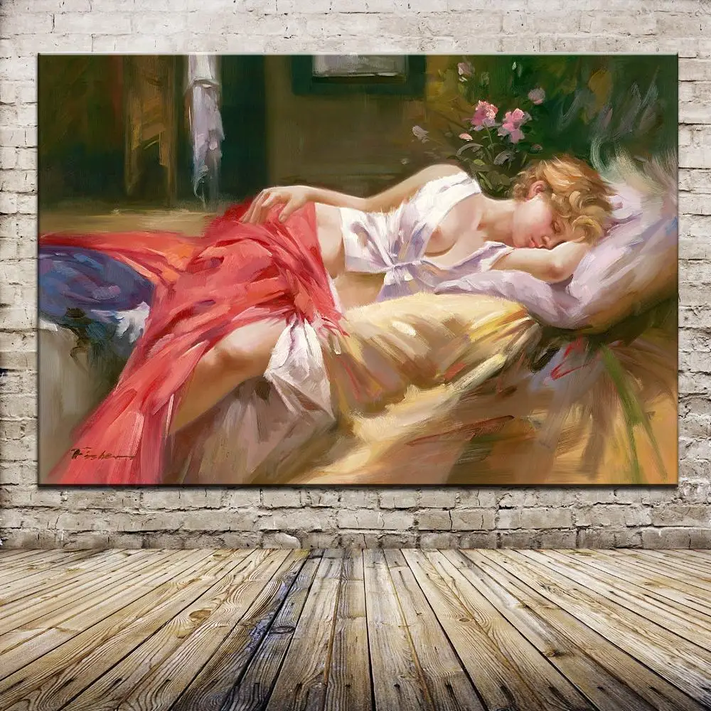 

Sleeping Beautiful Nude Girl Europe Portrait Oil Painting Printed Picture On Cotton For Bedroom Living Room Wall Art Home Decor