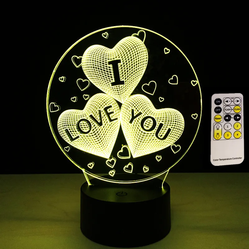 

Remote Touch I LOVE YOU Colorful 3D Hologram Lamp USB Acrylic Lights 3D LED Lamp Nightlight for Wedding Party Lover Gift