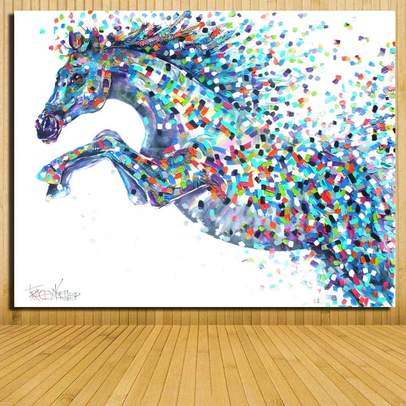 Abstract Animal Art Colorful Horses Running Picture Printed On