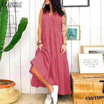 Ruffle Dress Women's Summer Sundress ZANZEA 2020 Fashion V Neck Tunic Vestidos Female Bohemian Solid Casual Beach Robe Femme 5XL
Ruffle Dress Women's Summer Sundress ZANZEA 2020 Fashion V Neck Tunic Vestidos Female Bohemian Solid Casual Beach Robe Femme 5XL