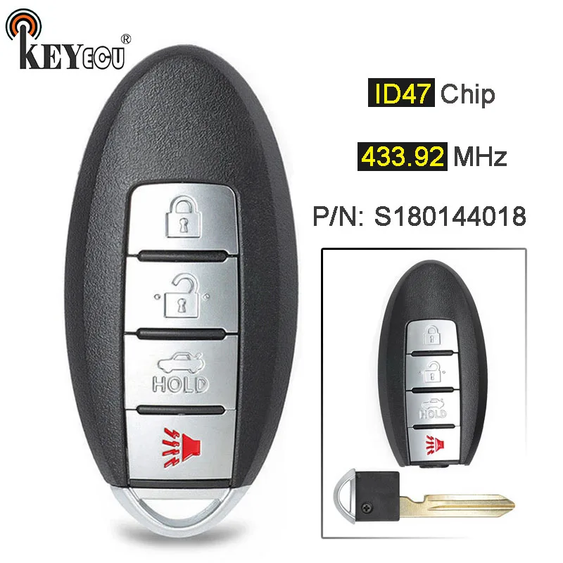 KEYECU 433.92MHz ID47 P/N: S180144018 Replacement Smart Remote Car Key Fob 3+1 4 Button for Nissan Altima Maxima 2013 2014 2015
KEYECU 433.92MHz ID47 P/N: S180144018 Replacement Smart Remote Car Key Fob 3+1 4 Button for Nissan Altima Maxima 2013 2014 2015