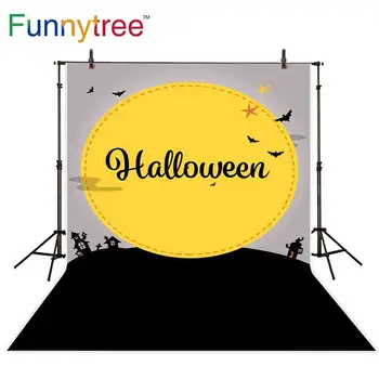 

Funnytree photographic background full moon Halloween horror castel bat celebration party newborn photography backdrop photocall