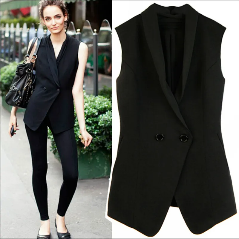 Women Black Vest Double Breasted Formal Female Waistcoat Vestes Sans Manches Ol Style Women Blazer Vest A3138
Women Black Vest Double Breasted Formal Female Waistcoat Vestes Sans Manches Ol Style Women Blazer Vest A3138