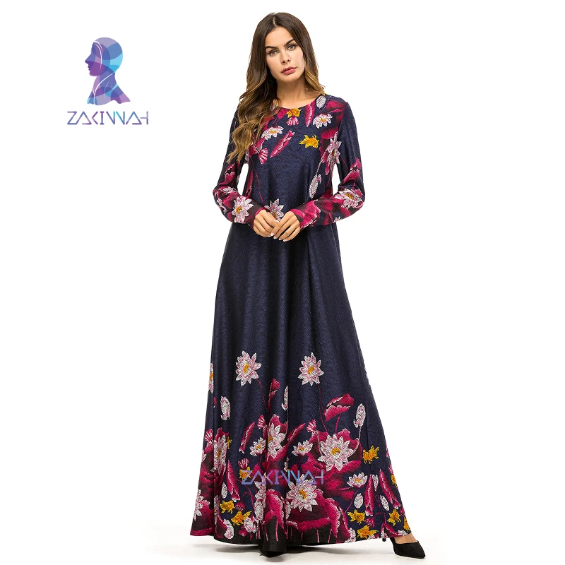 7324 Long-sleeved Fashion High waist Knit Print Plus Size Dress Muslim Dubai Islamic Europe and America Women Dark Blue Robe
7324 Long-sleeved Fashion High waist Knit Print Plus Size Dress Muslim Dubai Islamic Europe and America Women Dark Blue Robe