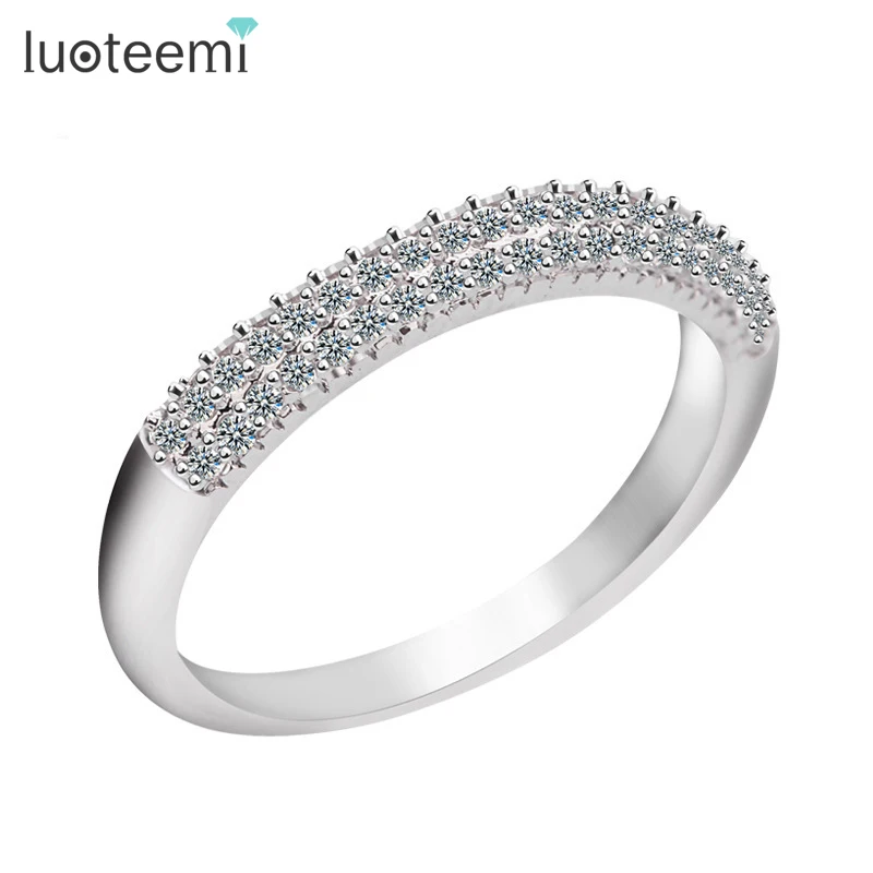 

LUOTEEMI Classic Design Half Circle AAA Cubic Zircon Micro Paved White Gold-Color Women Engagement Rings