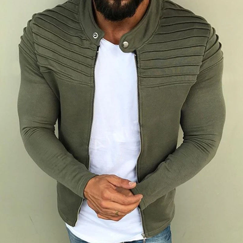 Men Casual Fit Slim Jacket Pure Color Pleated Bodybuilding Bomber Jacket Baseball Uniform Outwear Coat Male Clothing Overcoat
Men Casual Fit Slim Jacket Pure Color Pleated Bodybuilding Bomber Jacket Baseball Uniform Outwear Coat Male Clothing Overcoat