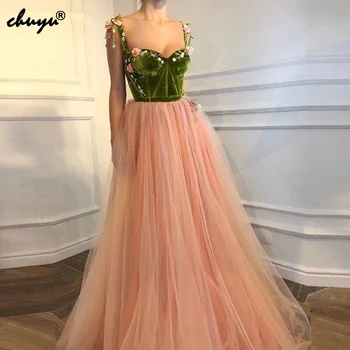Green and Nude Pink Muslim Evening Dress A-line Sweetheart Tulle Velvet Flowers Dubai Saudi Arabic Long Formal Evening Gown
Green and Nude Pink Muslim Evening Dress A-line Sweetheart Tulle Velvet Flowers Dubai Saudi Arabic Long Formal Evening Gown