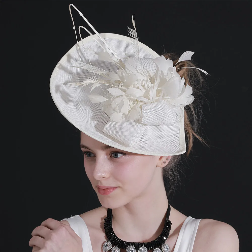 Fashion Ladies Beige Bridal derby Pillbox Hats With feather flower Imitation Sinamay Hat Women Wedding hair Accessories XMF226
Fashion Ladies Beige Bridal derby Pillbox Hats With feather flower Imitation Sinamay Hat Women Wedding hair Accessories XMF226