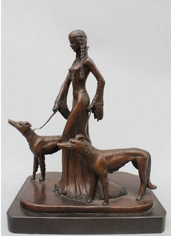 decoration Tibet copper silver 17"Western Art sculpture Bronze Marble Belle Girl Pull Two Dog Wolf Statue
decoration Tibet copper silver 17"Western Art sculpture Bronze Marble Belle Girl Pull Two Dog Wolf Statue