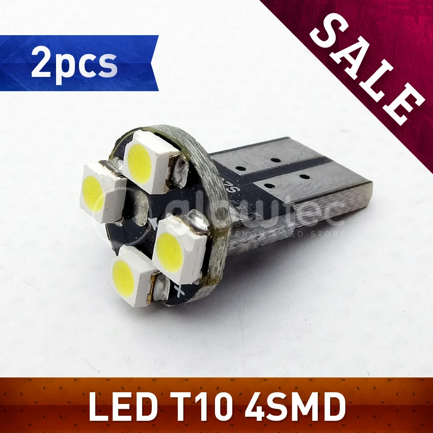 

2pcs T10 W5W 4 Smd 1210 3528 Car Wedge Led Lights 4LED Marker Lamps Auto Reading Dome Bulbs 194 168 4SMD GLOWTEC