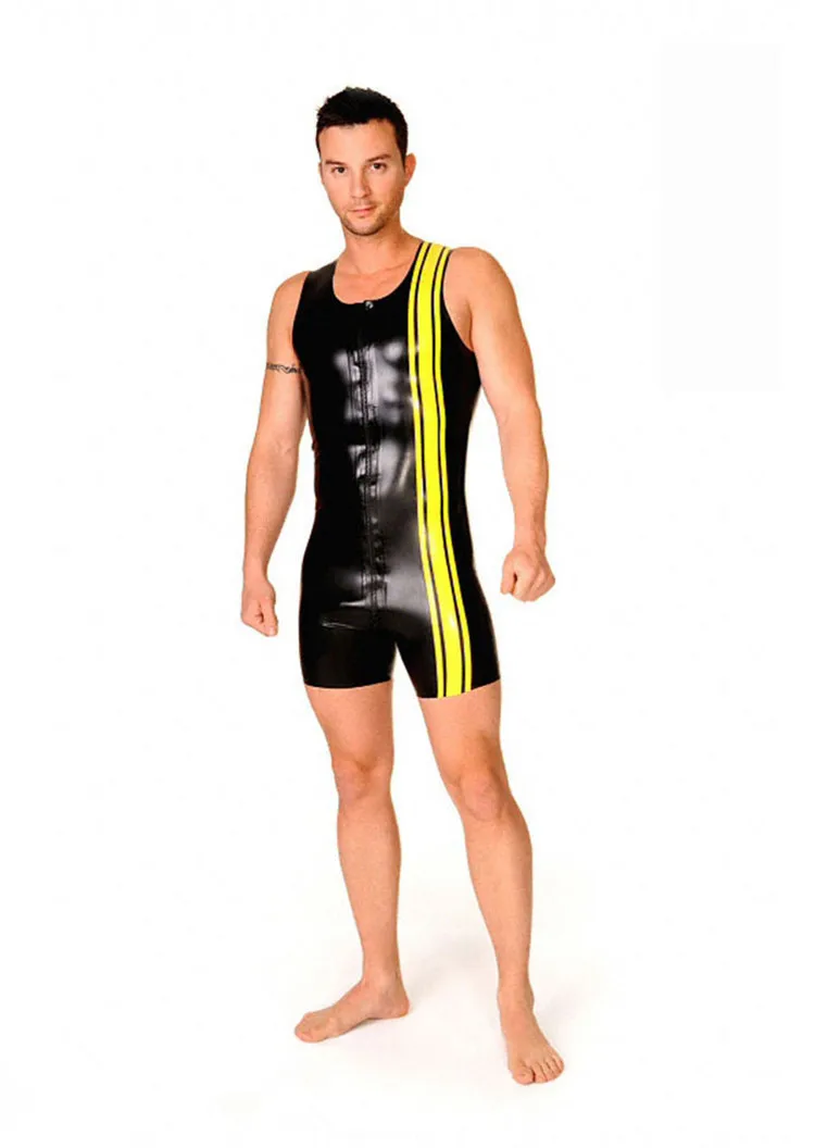 Sexy Mens Black Latex Vest Rubber Surf Suits with Zip | Тематическая одежда и униформа