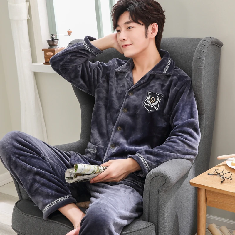 Зимние теплые мужские пижамные комплекты штаны для сна одежда отдыха пижамы и