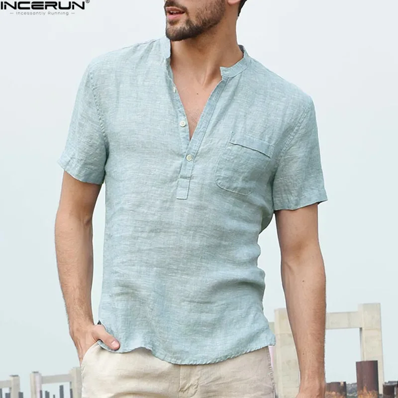 INCERUN Summer Short Sleeve Shirt Men Brand Fashion Men Shirts Flax Stand Collar Sky Blue Shirt Mens Chemise Camisas Masculina
INCERUN Summer Short Sleeve Shirt Men Brand Fashion Men Shirts Flax Stand Collar Sky Blue Shirt Mens Chemise Camisas Masculina