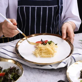 European Ceramic Gilded White Matte Retro Dinner Steak Plate Dessert Plate Salad Tray Gold-plated Bowl Round
European Ceramic Gilded White Matte Retro Dinner Steak Plate Dessert Plate Salad Tray Gold-plated Bowl Round
