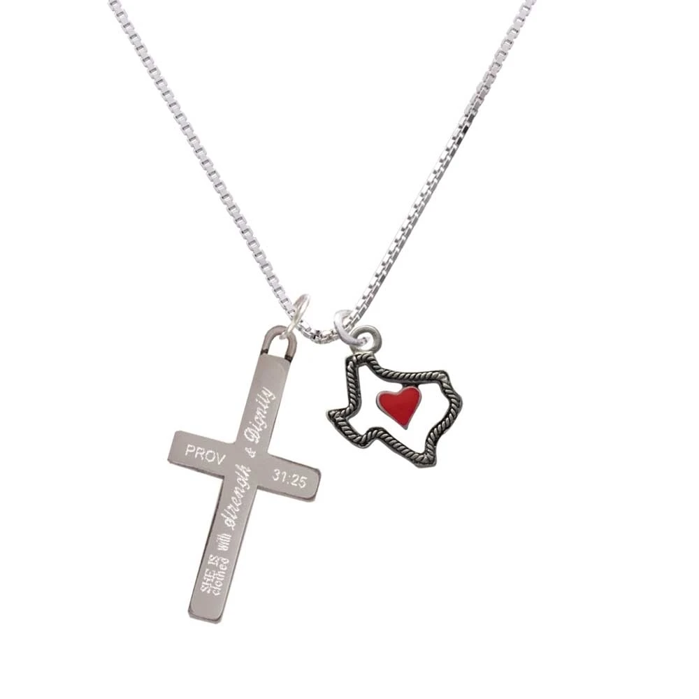 Open Rope Texas with Red Heart - Strength and Dignity - Cross Necklace
