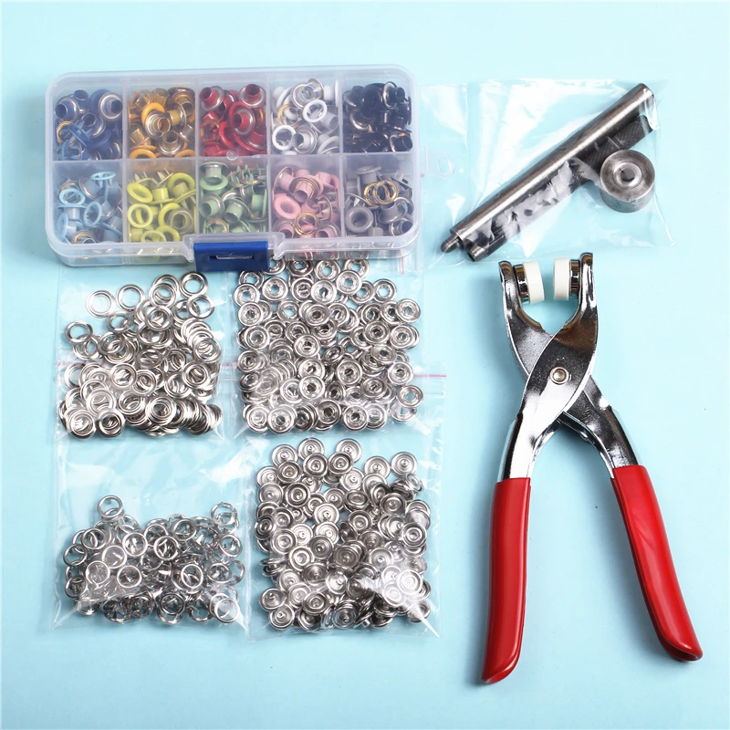 

1pc Plier+1set Eyelet Tool+100set 10 Colors 9mm Prong Snap Button Fasteners Press Studs Poppers Buckle+100set 10Color 5mm Eyelet