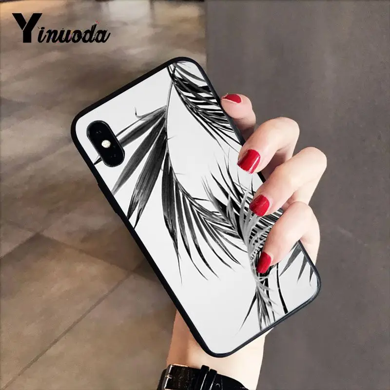 Black white palm leaves palm trees