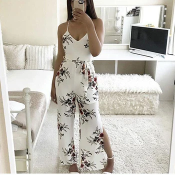 Fashion Trend Explosive V Neck Sling Boho Floral Print Lace Up Sexy Backless Jumpsuit Wide Leg Loose Piece Trousers Bodysuit
Fashion Trend Explosive V Neck Sling Boho Floral Print Lace Up Sexy Backless Jumpsuit Wide Leg Loose Piece Trousers Bodysuit