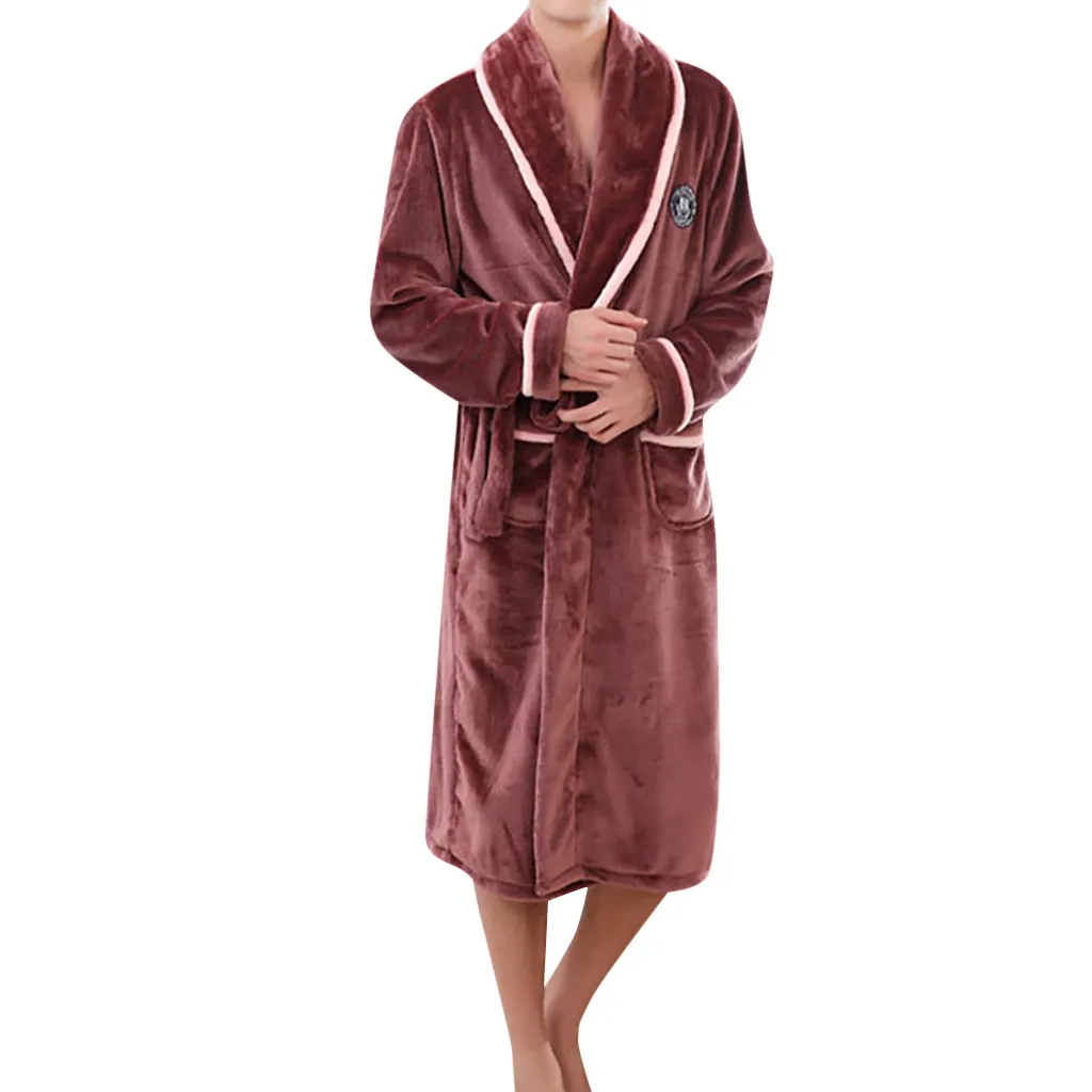 Фото 2019 Man Women Lovers Coral velvet pajamas flannel Robe Thermal padded couple Warm Thicken Nightgown #VD11307 | Мужская одежда