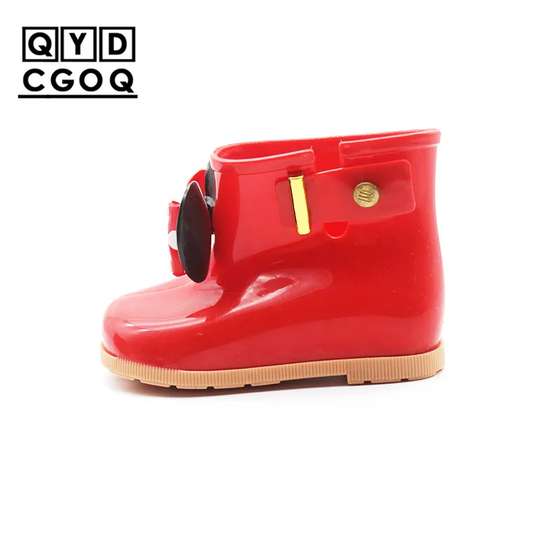 Mini Melissa Style Polka Dot Bow Girl Rain Boots 2018 New Girls Boots Girls Water Shoes Baby Waterproof Shoes Jelly Sandals