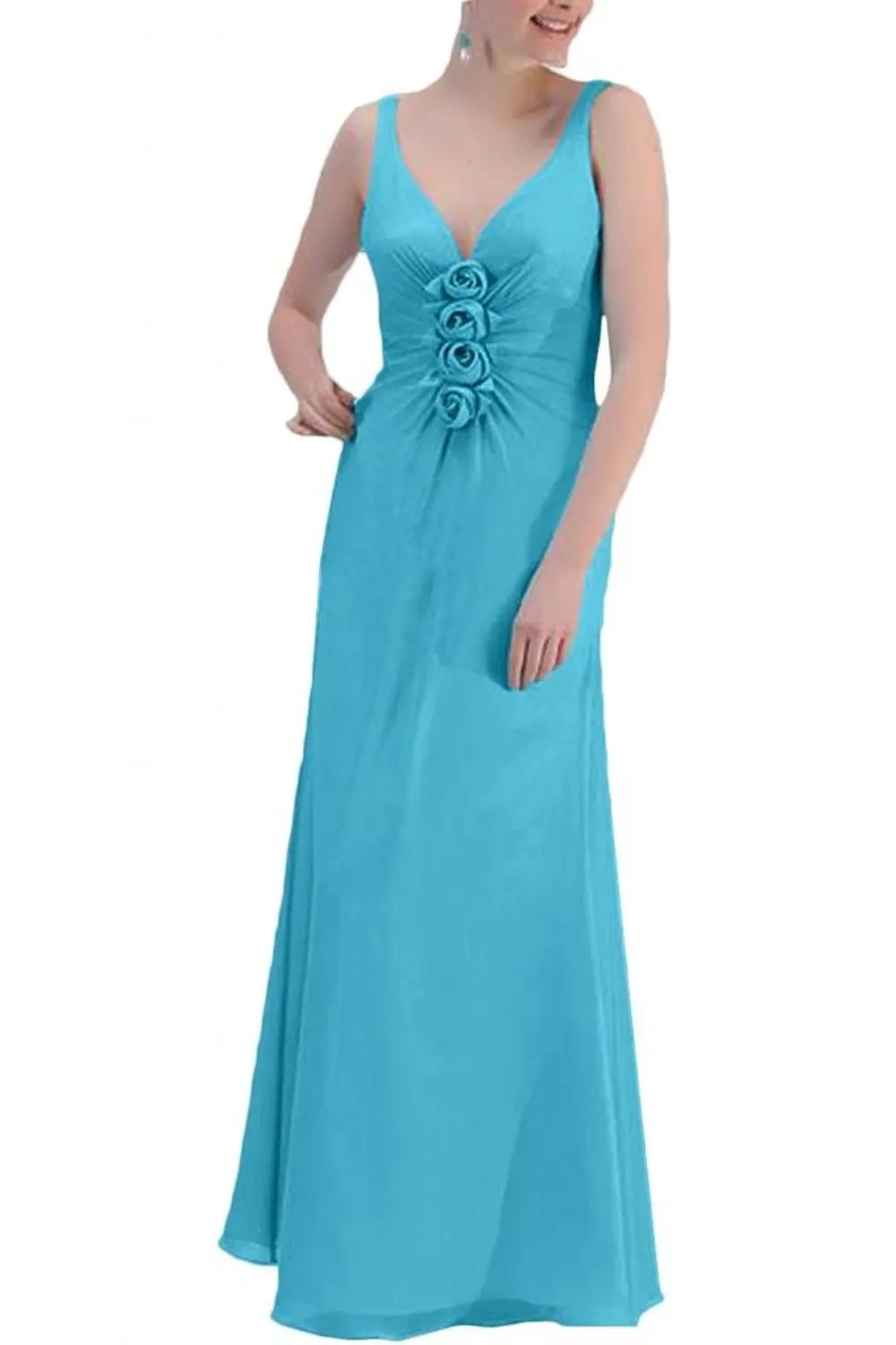 Nitree Handed-Flowers V-Neck Evening Dresses Chiffon Long | Свадьбы и торжества