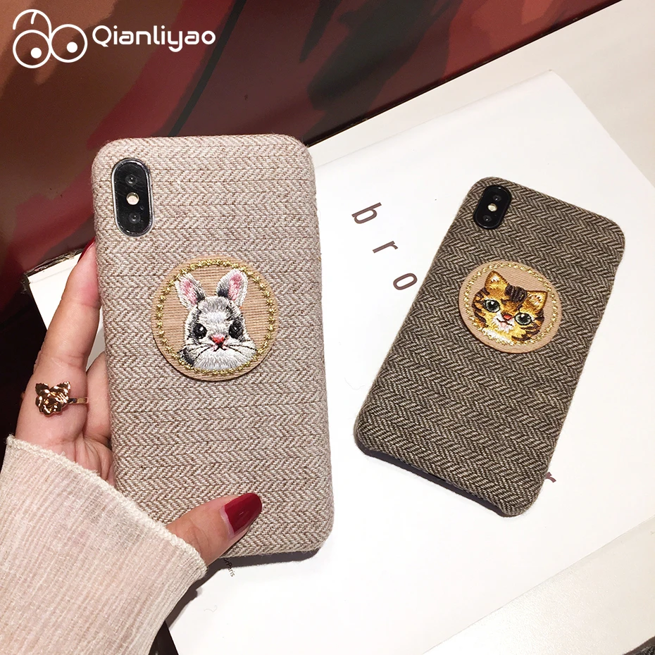 Qianliyao Cute Cat Rabbit Panda Phone Case For iphone X 7 8 6 6S Plus Circle Patch Fabric Back Cover For iPhone XS Max XR Cases
Qianliyao Cute Cat Rabbit Panda Phone Case For iphone X 7 8 6 6S Plus Circle Patch Fabric Back Cover For iPhone XS Max XR Cases
