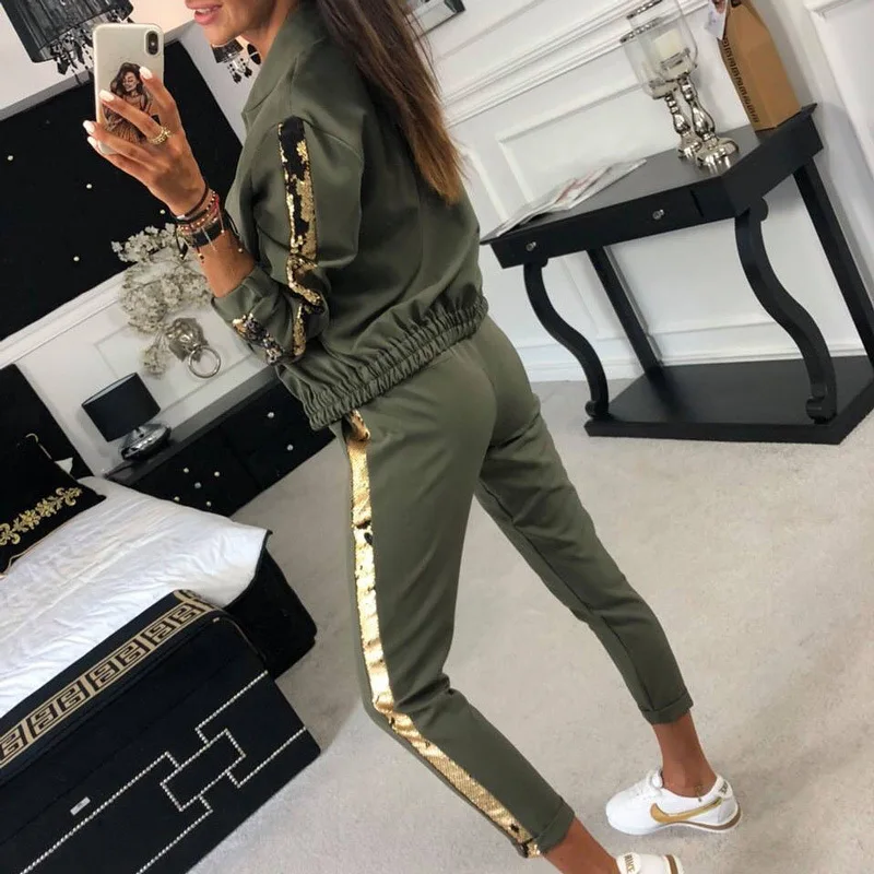 Spring Fall Outfit Women 2019 Casual Tracksuit Women 2 Piece Set Top And Pants Sequined Patchwork Zipper Outwear Sexy Sweat Suit
Spring Fall Outfit Women 2019 Casual Tracksuit Women 2 Piece Set Top And Pants Sequined Patchwork Zipper Outwear Sexy Sweat Suit
