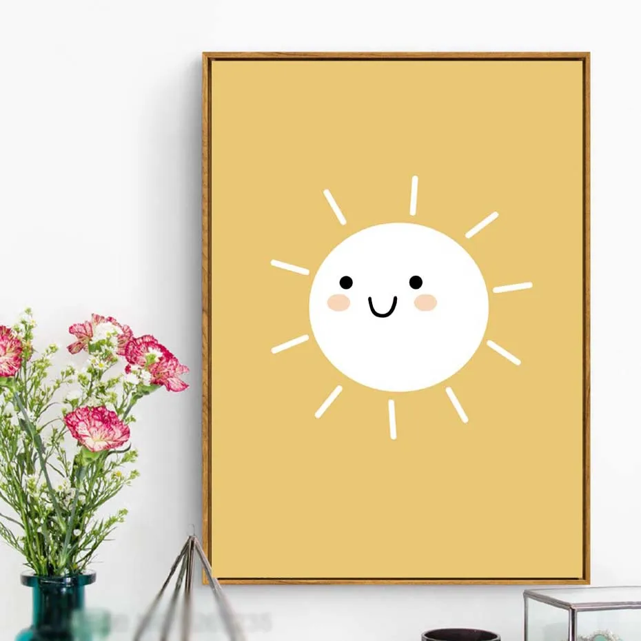 Smile Face Sun Moon Nordic Poster Wall Art Canvas Painting Cartoon Posters And Prints Wall Pictures For Bedroom Kid Room Deco (4)