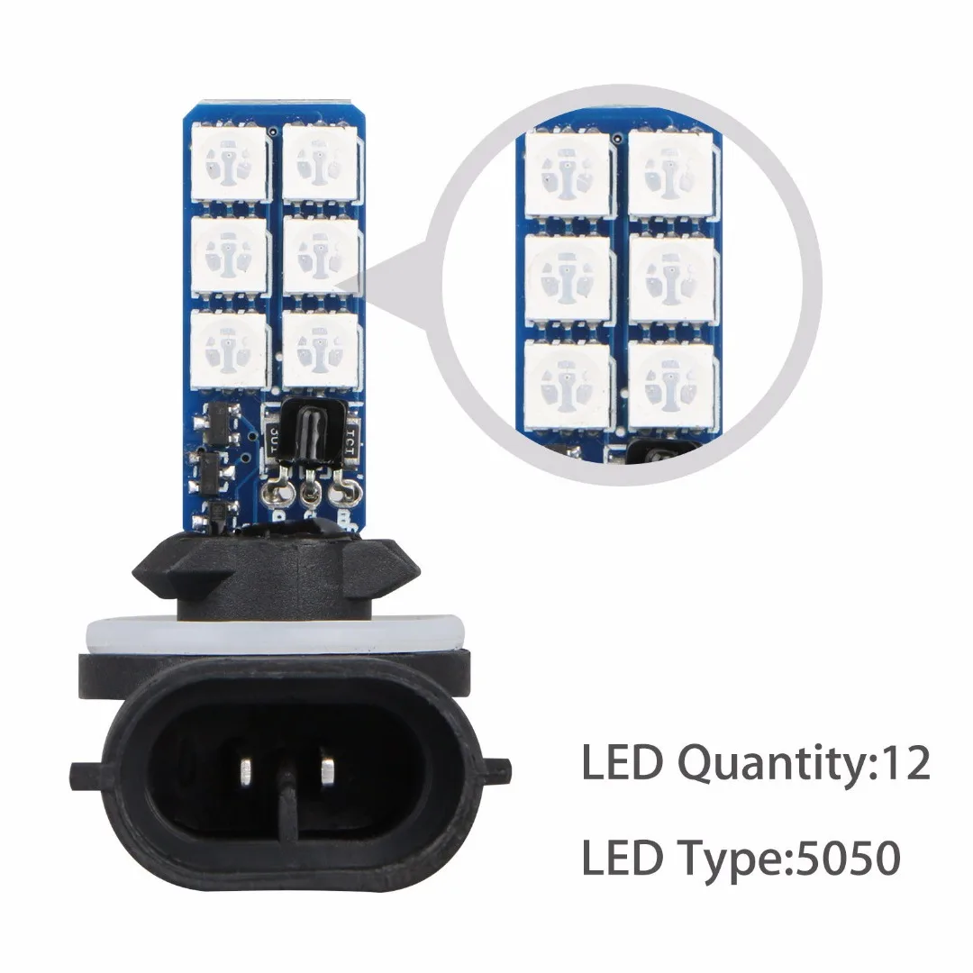 Car Atmosphere Lamp 1 Pair 881 5050 RGB Decorative Light 12LED Car Headlight Fog Light Bulb With Remote Control 12V