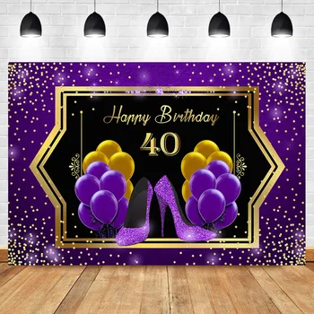 Happy 40th Birthday Backdrop Ballon Elegant High Heels Photography Background Gold Dots Charm Purple Party Banner Backdrops
Happy 40th Birthday Backdrop Ballon Elegant High Heels Photography Background Gold Dots Charm Purple Party Banner Backdrops