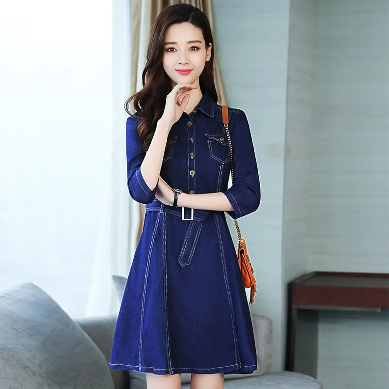 Pockets Denim Dress Women Fitted Denim Jean Dress With Belt Women Buttons Turn down A Line Long Sleeves Denim Dresses Ladies
Pockets Denim Dress Women Fitted Denim Jean Dress With Belt Women Buttons Turn down A Line Long Sleeves Denim Dresses Ladies