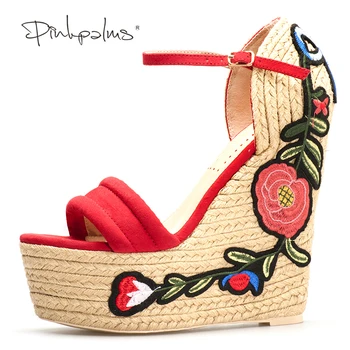 Pink Palms women summer Embroidered platform shoes espadrille shoes flower applique supper high heel wedge elegant sandals
Pink Palms women summer Embroidered platform shoes espadrille shoes flower applique supper high heel wedge elegant sandals