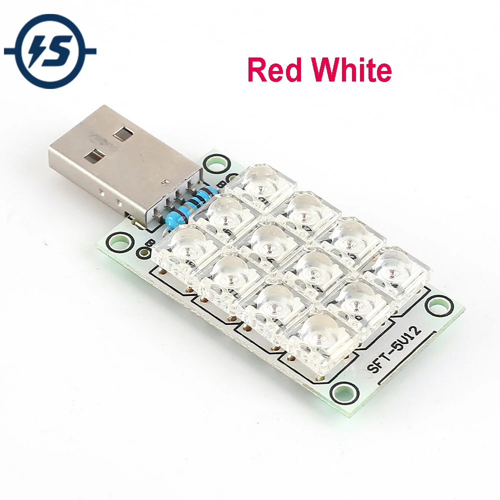 DC 5V 1W USB Lamp 12 LEDs Super Bright White Piranha LED Board Light Lamp
