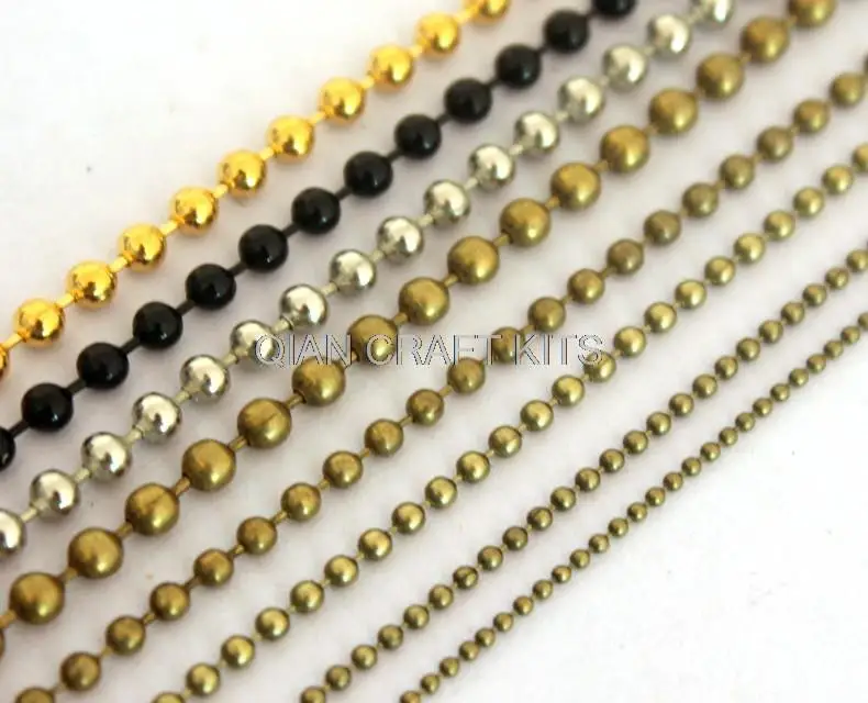 

set of 20 meters (1.2mm -2.4mm)Ball Bead Chain silver,gold ,bronze Finished lead nickle free mixed sizes and colors sampler set