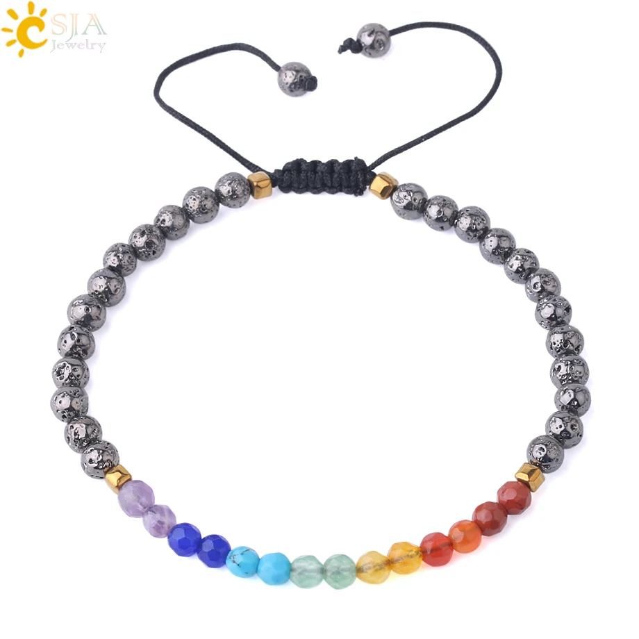 CSJA 5mm Faceted Tiny Beads Lava Electroplate Bracelet 7 Chakra Natural Stone Adjustable Rope Chain for Women Men Bracelets F818
CSJA 5mm Faceted Tiny Beads Lava Electroplate Bracelet 7 Chakra Natural Stone Adjustable Rope Chain for Women Men Bracelets F818